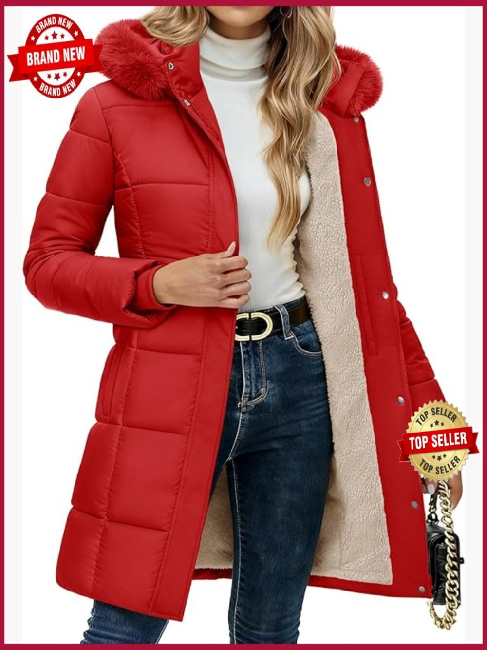 Warm Thicken Fleece Lined Sherpa Puffer Coat with Hood